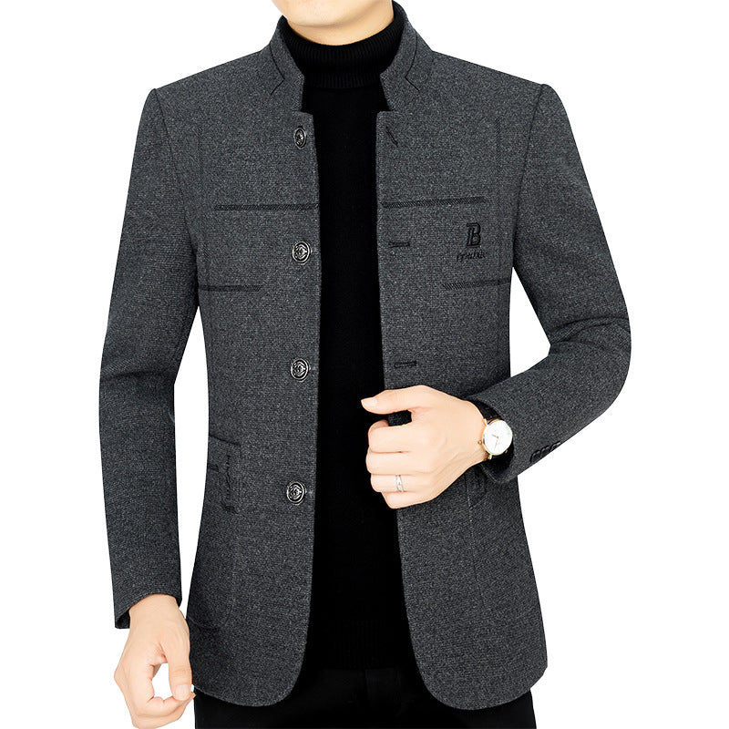 Herren Kurzmantel-Blazer mit Stehkragen und dekorativen Ziernähten EB