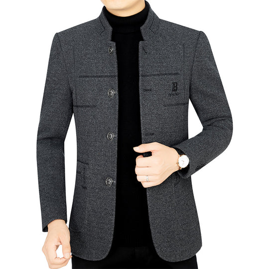 Herren Kurzmantel-Blazer mit Stehkragen und dekorativen Ziernähten EB
