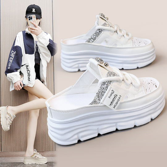 Damen Plateauschlüpfschuhe mit modischem Glitzer-Design EB