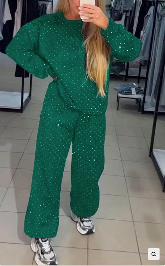 Damen Sportliches Zweiteiliges Freizeitset mit Glitzerakzenten EB