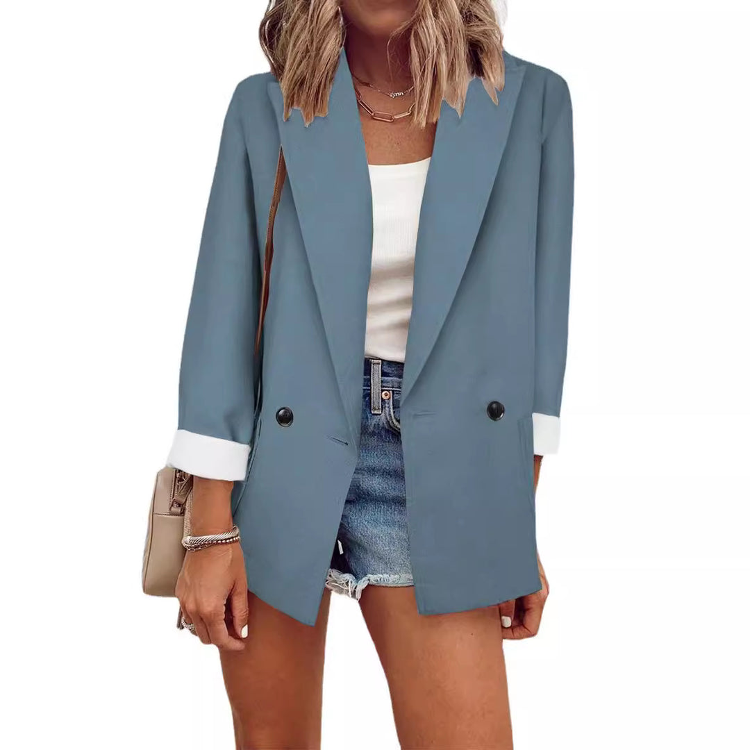 Damen modischer Blazer im Oversized-Schnitt mit tiefen Taschen und umgeschlagenen Ärmeln EB