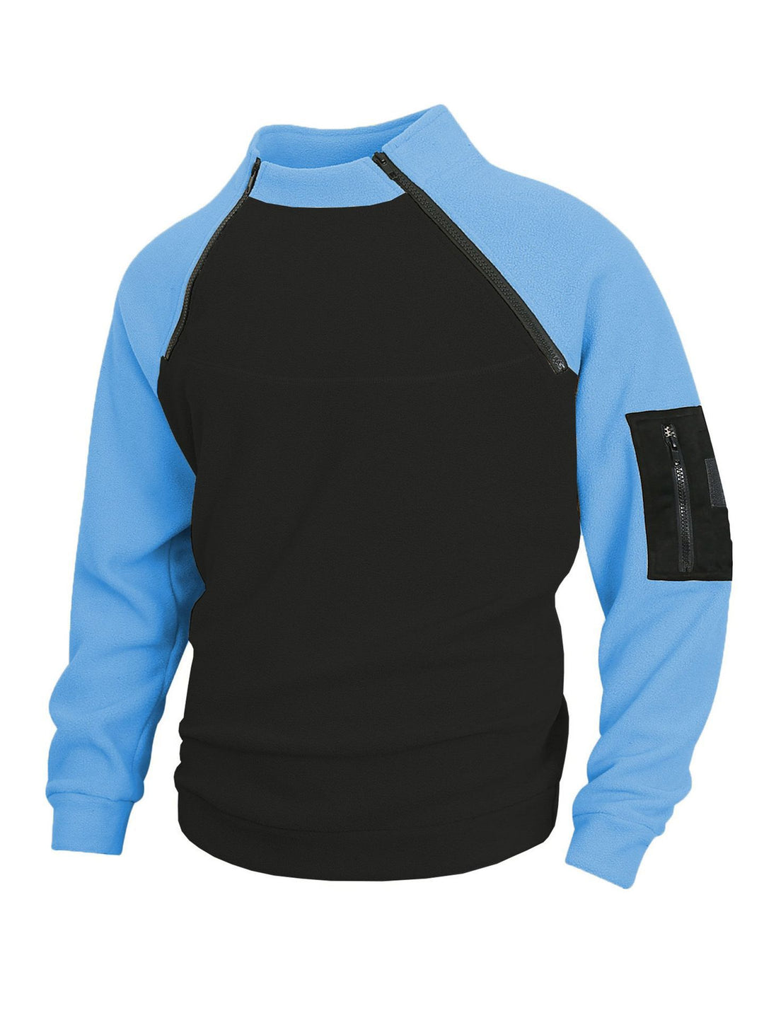 Herren nan technischer Fleece-Halbzip-Pullover mit asymmetrischen Schulterreißverschlüssen und Reißverschluss-Ärmeltasche EB