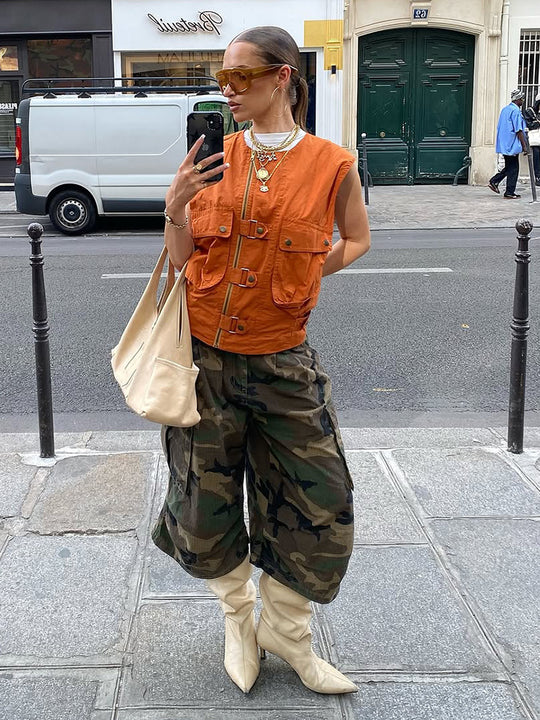 Damen stylische Westen mit praktischen Taschen EB