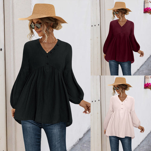 Damen Blusenshirt mit Knopfdetails und lockerer Passform EB