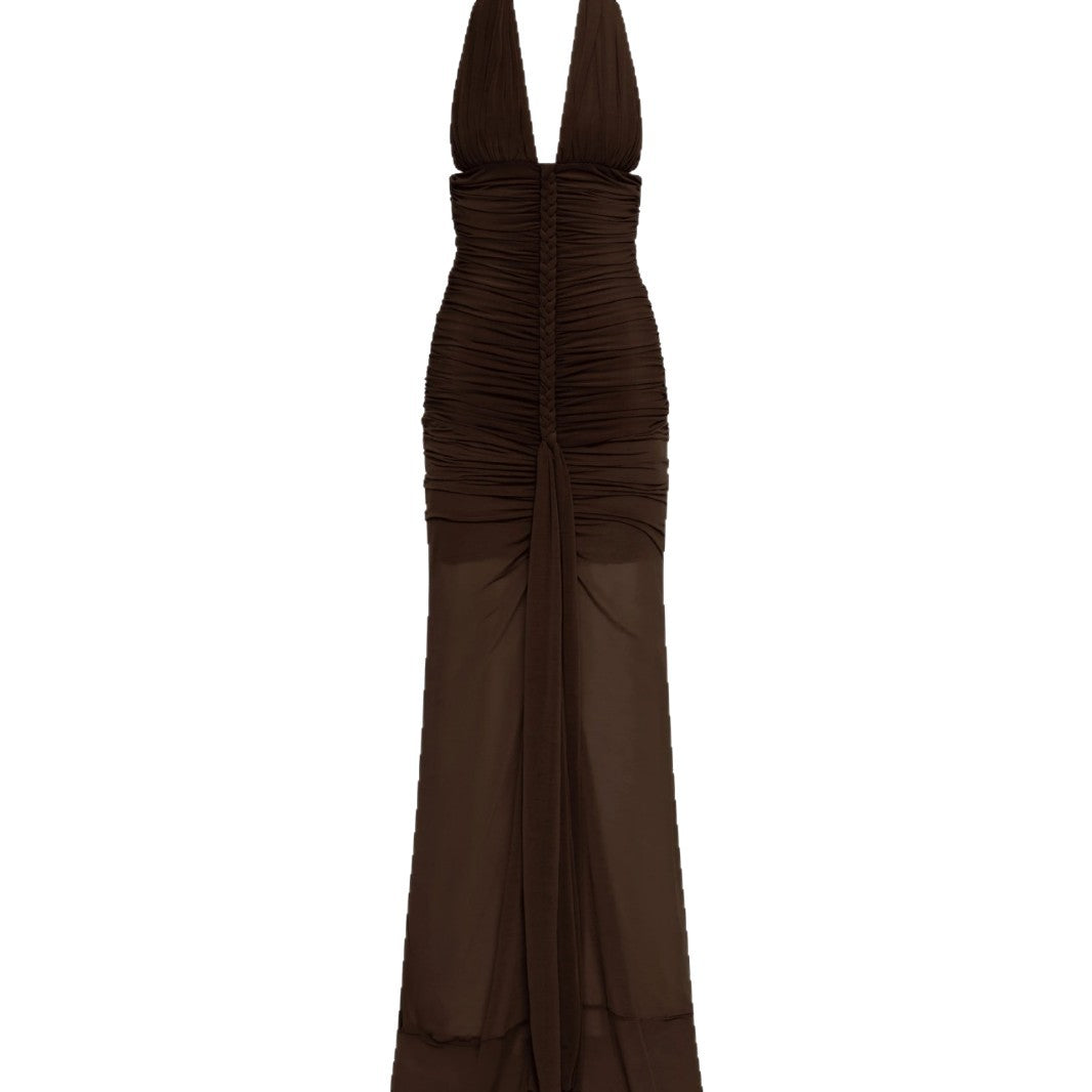 Damen elegantes trägerloses Abendkleid mit raffiniertem Drapé und tiefem Ausschnitt EB
