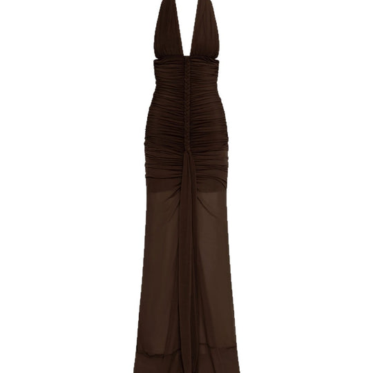 Damen elegantes trägerloses Abendkleid mit raffiniertem Drapé und tiefem Ausschnitt EB