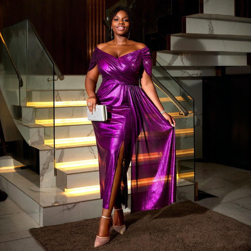 Damen Elegantes Abendkleid mit schimmerndem Wickel-Design und Zierpailletten EB