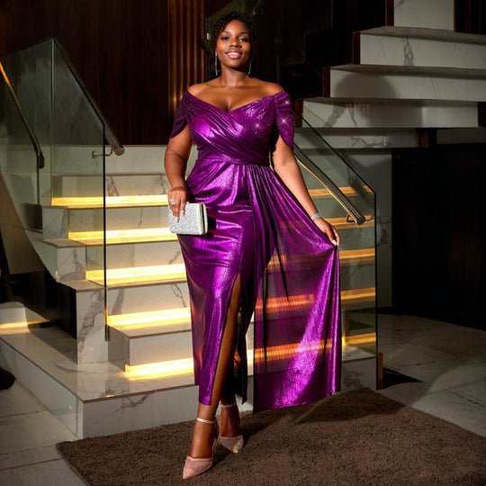 Damen Elegantes Abendkleid mit schimmerndem Wickel-Design und Zierpailletten EB