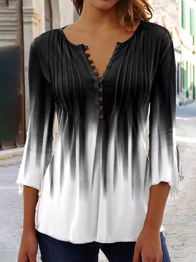 Damen Langarmshirt mit geschlitzten Ärmeln und Knopfdetails Heidi-Mode