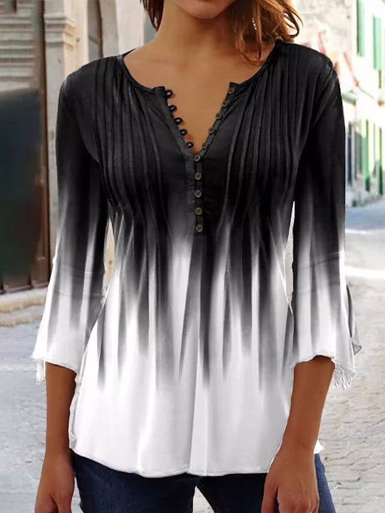 Damen Langarmshirt mit geschlitzten Ärmeln und Knopfdetails Heidi-Mode