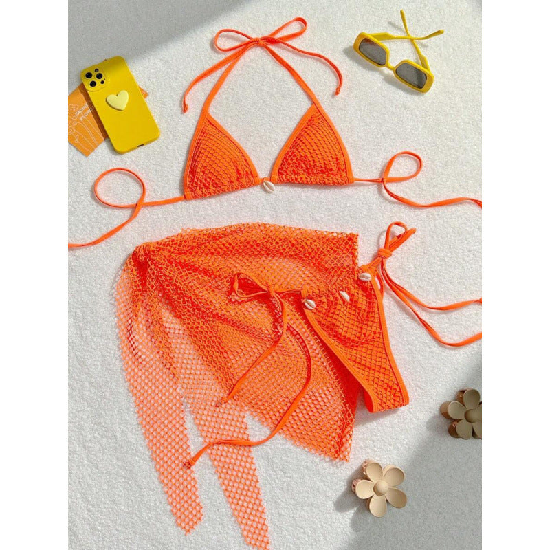 Damen Netz-Bikini-Set mit modischen Schleifen und Muscheldetails EB