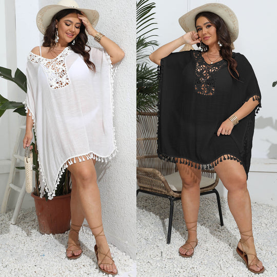 Damen eleganter Häkel-Strandponcho EB