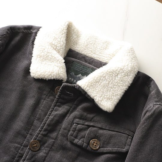 Herren nan gefütterte Cordjacke mit Teddykragen, Knopfleiste und aufgesetzten Taschen EB