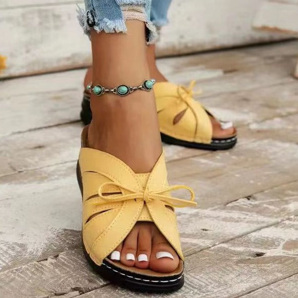 Damen bunte Slip-On Pantoletten mit dekorativem Knoten EB