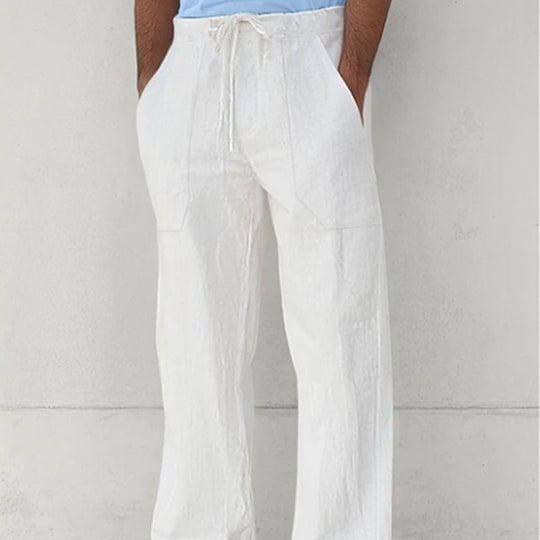 Herren nan leichte Relax-Chino aus Leinenmix mit weitem Bein, Kordelbund und seitlichen Eingrifftaschen EB