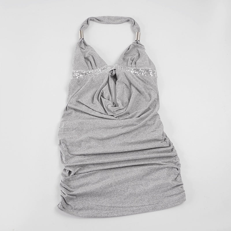 Damen Elegantes Halterkleid mit Raffungen und funkelnden Akzenten EB