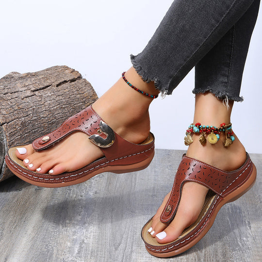 Damen Komfortable Zehentrenner-Sandalen mit modischem Riemen-Design EB