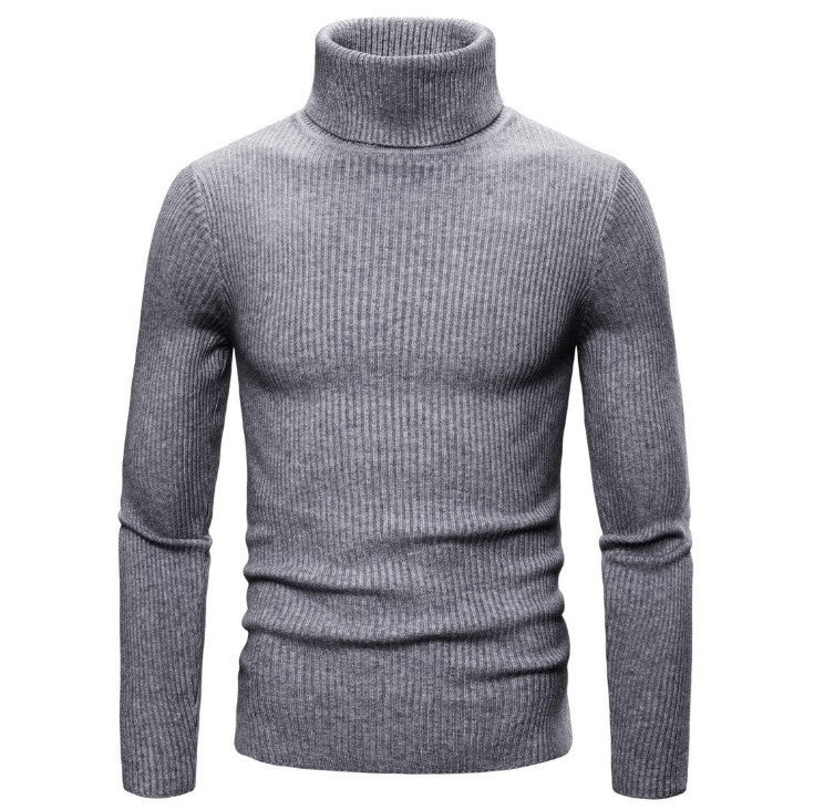 Herren Ripp-Strickpullover mit hohem Kragen und körpernahem Schnitt EB