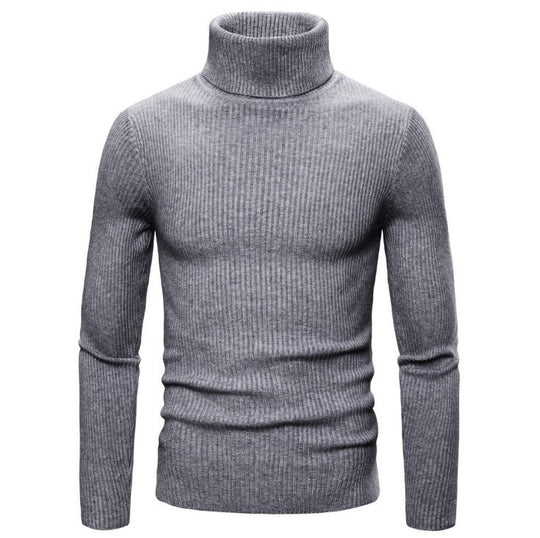 Herren Ripp-Strickpullover mit hohem Kragen und körpernahem Schnitt EB