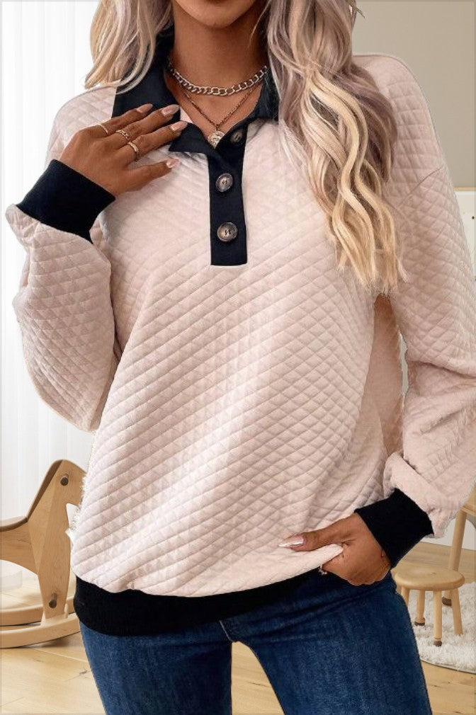 Damen Stepp-Pullover mit Kragen und Knopfleiste EB
