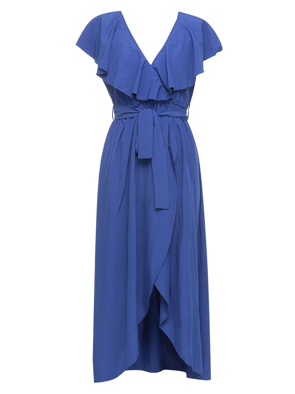 Damen Maxikleid mit elegantem Rüschensaum und schickem Taillengürtel EB