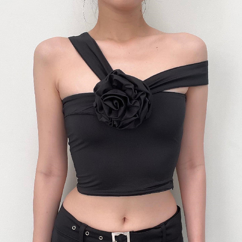 Damen asymmetrisches Top mit floraler Applikation und verstellbarem Träger EB