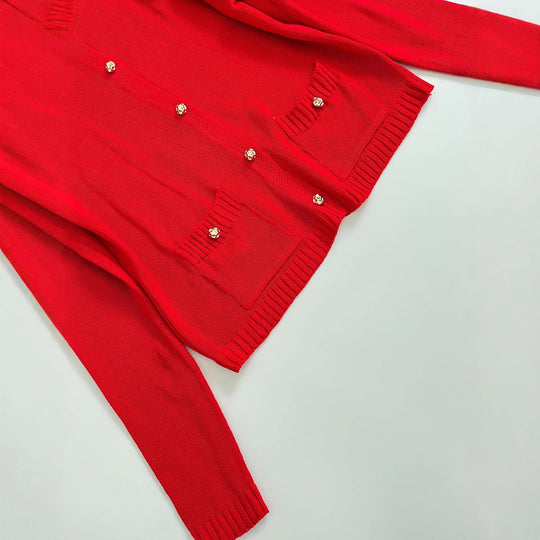 Damen elegante Strickjacke mit praktischen Taschen EB