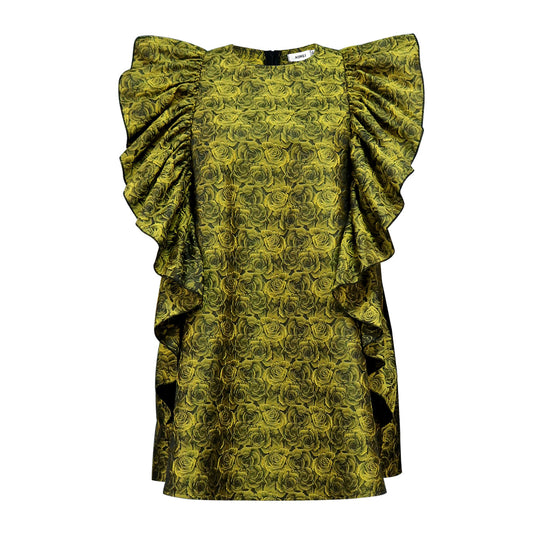 Damen Kleid mit voluminösen Rüschen und floralem Muster EB