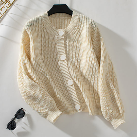 Damen gemütliche Strickjacke mit großen Knöpfen und lässigem Schnitt EB