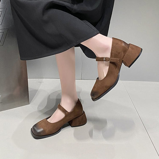 Damen elegante Mary Jane-Blockabsatzschuhe mit modischen Schnallen EB
