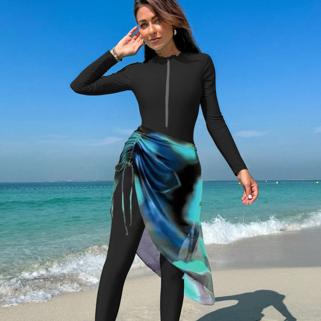 Damen sportlicher Langarm-Surfsuit mit raffinierten Wickeldetails EB