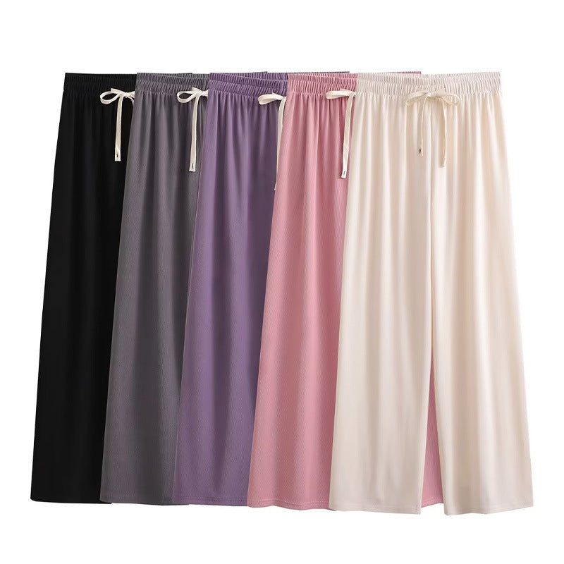 Damen weite Palazzohose mit elastischem Bund und dekorativem Kordelzug EB