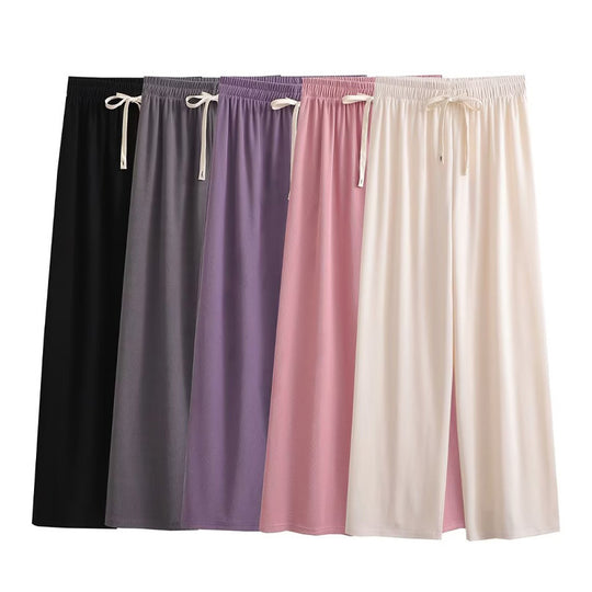 Damen weite Palazzohose mit elastischem Bund und dekorativem Kordelzug EB