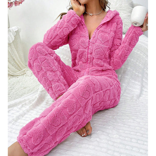 Damen Gemütlicher Fleece-Overall mit Kapuze EB