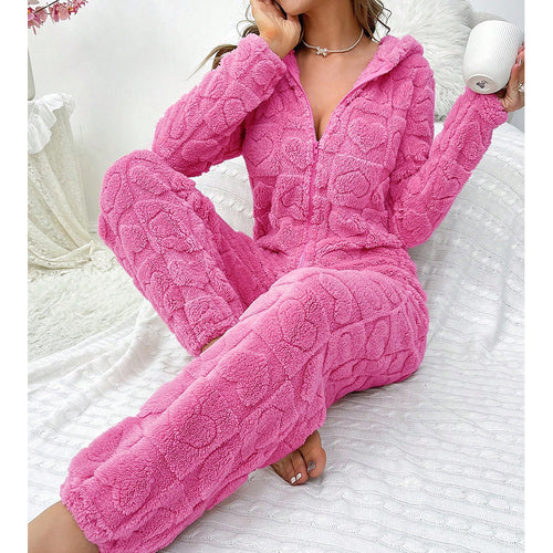 Damen Gemütlicher Fleece-Overall mit Kapuze EB
