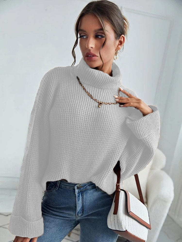 Damen Oversized Pullover mit hohem Kragen und strukturiertem Design EB