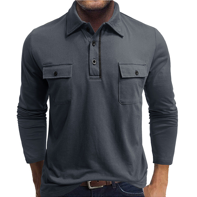 EB | Poloshirts Baumwollmischung Reguläre Passform Lange Ärmel Klappentaschen