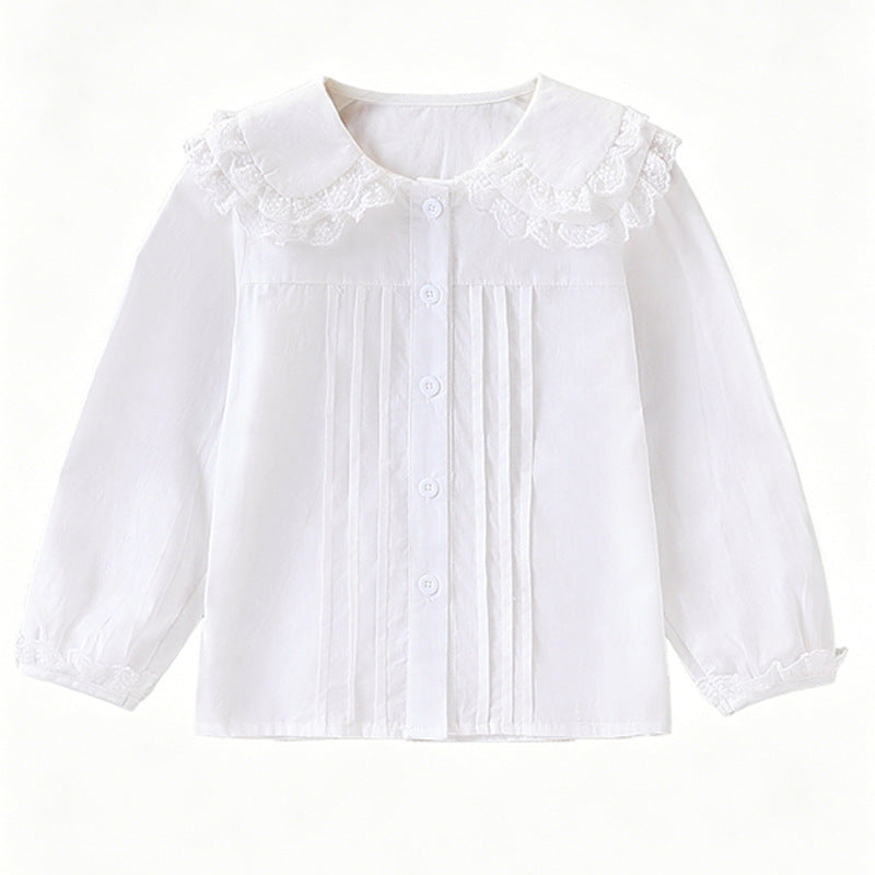 Damen elegante Bluse mit Spitzenkragen EB