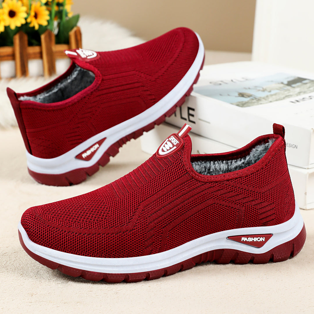 Damen Bequeme Slip-On Freizeitschuhe mit atmungsaktivem Strickdesign EB