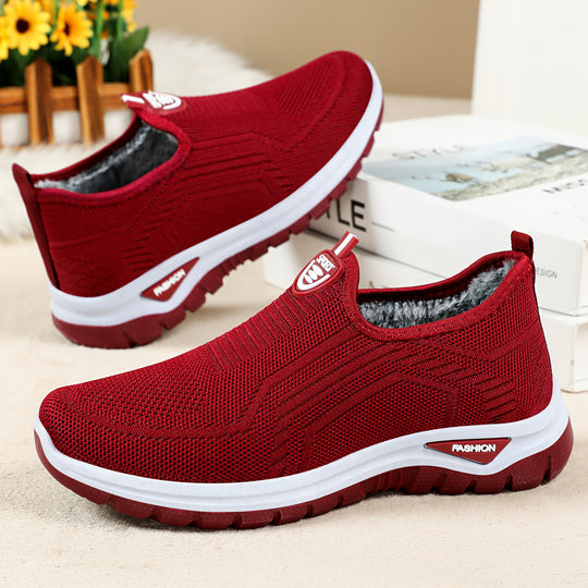 Damen Bequeme Slip-On Freizeitschuhe mit atmungsaktivem Strickdesign EB