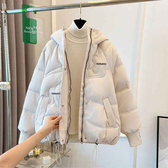 Damen Modische Kurze Daunenjacke mit Kapuze und praktischen Taschen EB