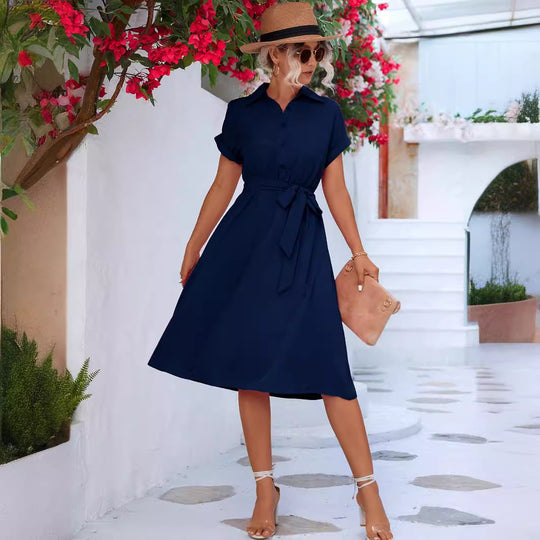 Damen Hemdblusenkleid mit eleganter Taillierung und modischem Bindegürtel EB