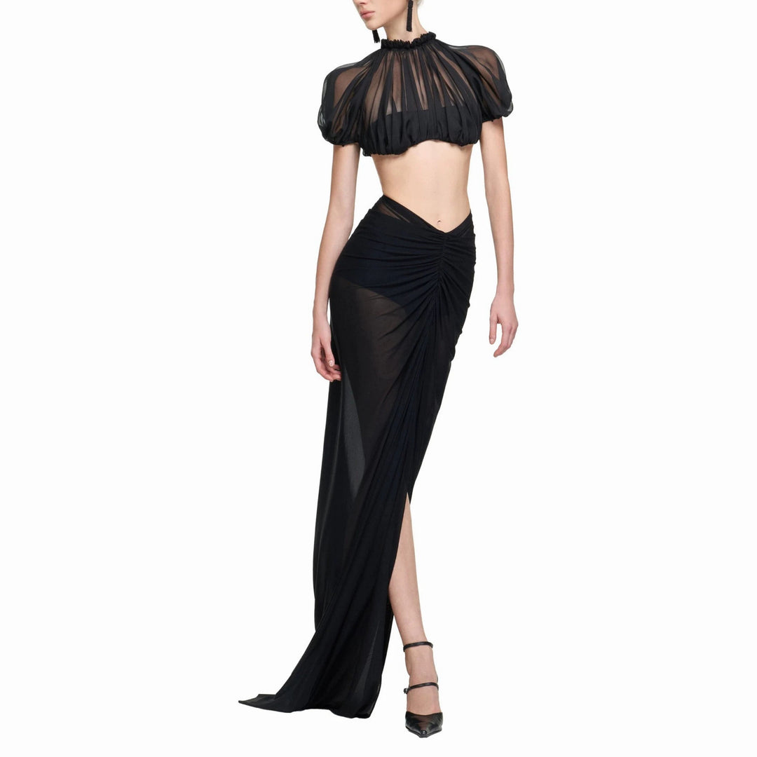 Damen Elegantes transparents Maxikleid mit ärmelloser Silhouette EB
