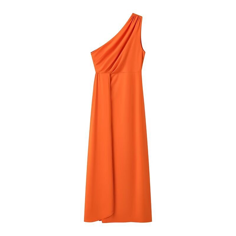 Damen Maxikleid mit asymmetrischem Ärmeldesign und eleganter Drapierung EB