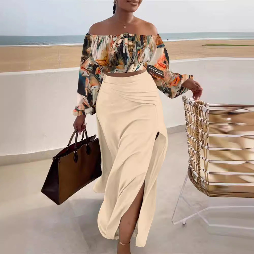 Damen Off-Shoulder Maxikleid mit eleganten Raffungseffekten und Seitenschlitz EB