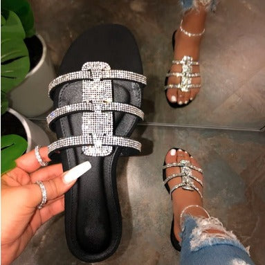 Damen glamouröse Riemchen-Sandalen mit funkelnden Strass-Applikationen EB