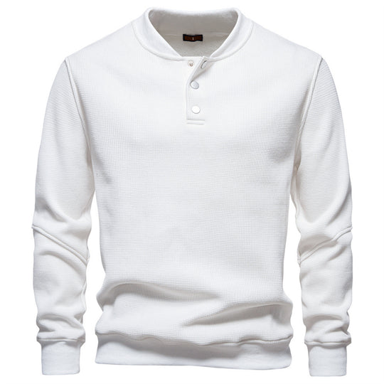 Herren nan Waffelstruktur-Henley-Pullover mit kurzem Druckknopfverschluss und Rippbündchen EB