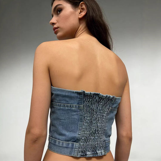 Damen Denim Bustier-Oberteil mit Knopfdetails und tailliertem Schnitt EB