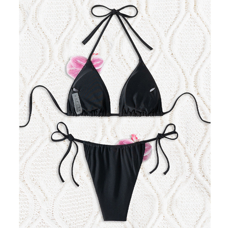 Damen Triangel-Bikini mit dekorativen Orchideen-Details EB