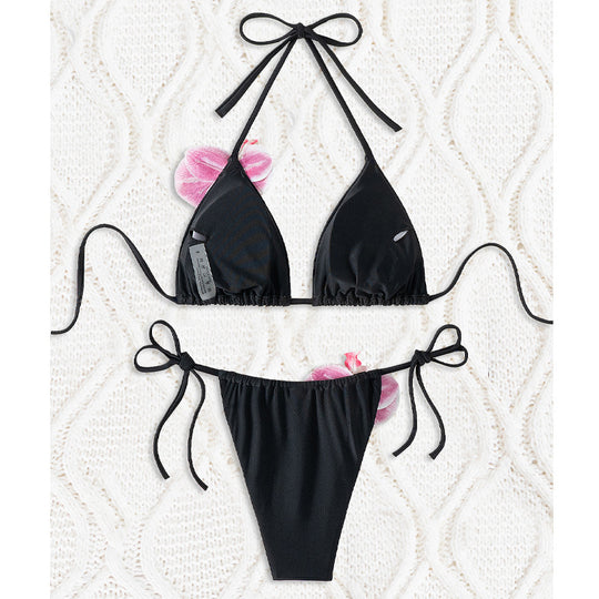 Damen Triangel-Bikini mit dekorativen Orchideen-Details EB